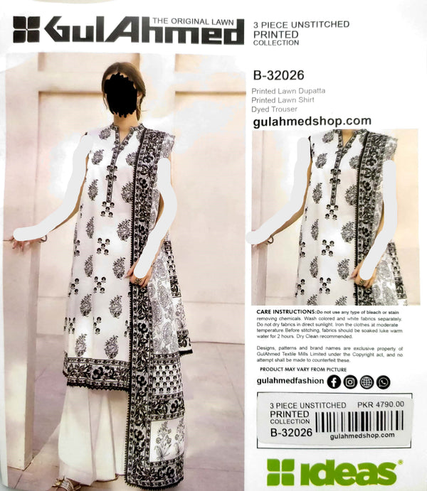 GulAhmed 3-Piece Unstitched Suit – Premium Lawn for Summer(D3)