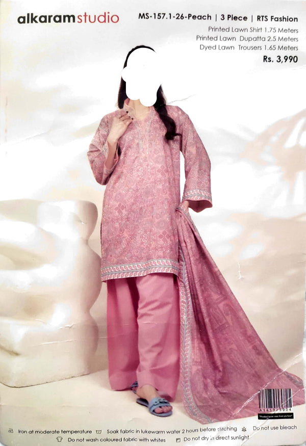 AlKaram Lawn 3-Piece Unstitched Suit – Everyday Elegance for Summer (MS-1.157-26-Peach)