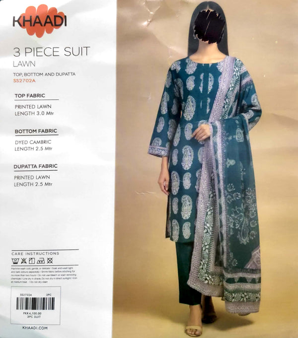 Khaadi Lawn 3-Piece Unstitched Suit – Everyday Elegance for Summer (SS2702A)