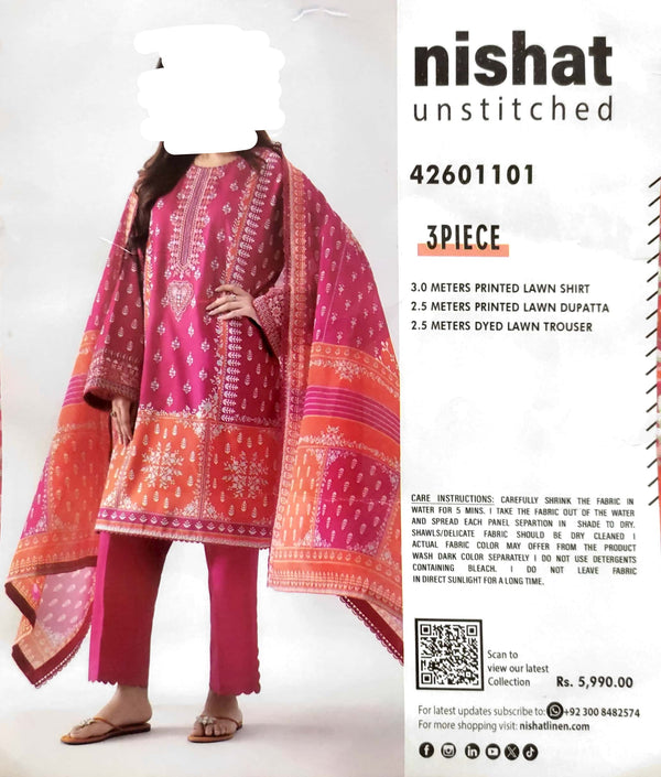 Nishat Lawn 3-Piece Unstitched Suit – Everyday Elegance for Summer (42601101)