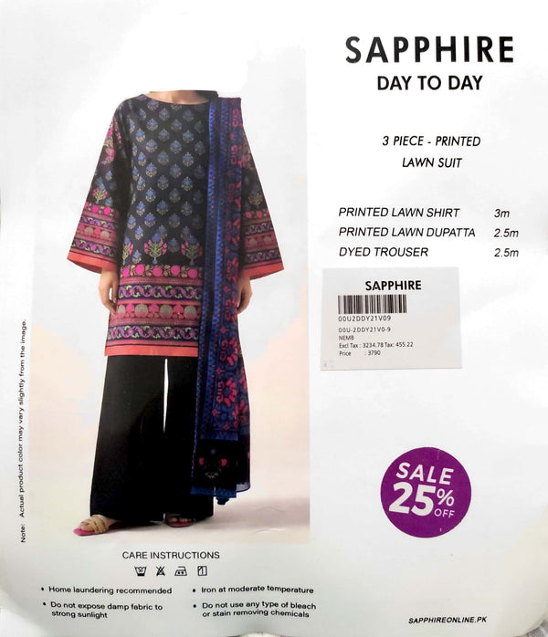 Sapphire Lawn 3-Piece Unstitched Suit – Everyday Elegance for Summer(D4)