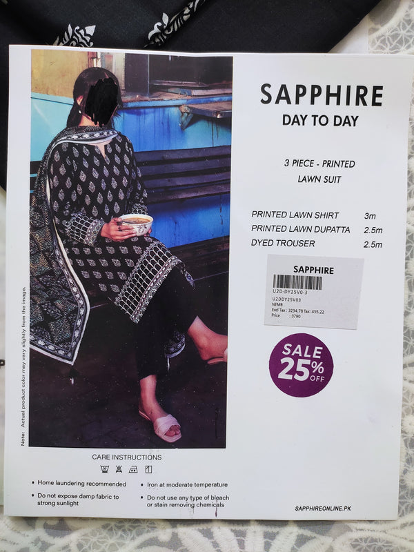Sapphire Lawn 3-Piece Unstitched Suit – Everyday Elegance for Summer(D8)